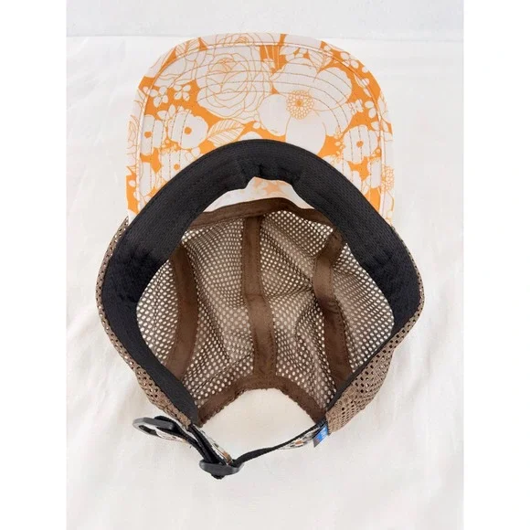 KAVU Mesh Strapback Hat Floral Orange Brown Mesh Outdoor Hiking Cap - Picture 3 of 8